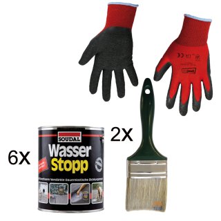 SOUDAL Wasserstopp 6 x 750 g Dose + 2 Pinsel + Arbeitshandschuhe