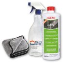 Akemi Sanitärreiniger 1 Liter + Sprühflasche + MegaFlausch Microfasertuch grau-blau 1200 g/qm