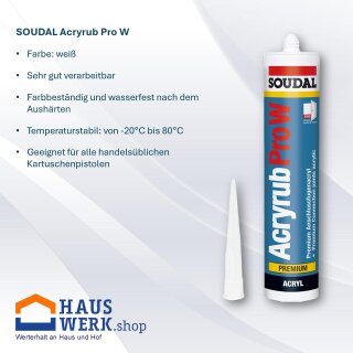 Soudal Acryrub PRO P Premium-Acryldichtstoff - Weiß, 310ml Kartusche online kaufen Soudal Acryrub PRO P Premium-Acryldichtstoff - Weiß, 310ml Kartusche online kaufen