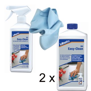 Lithofin MN Easy Clean / 2 x 1 Liter + 500 ml Sprühflasche + Microfasertuch