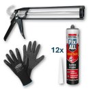 SOUDAL Fix All High Tack weiß 12 x 420 g + Skelettpistole + Finegrip Handschuh