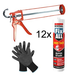 SOUDAL Fix All High Tack 12 x + Skelettpistole + Finegrip Handschuh