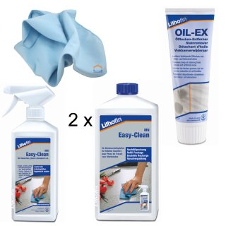 Lithofin MN Easy Clean / 2 x 1 Liter + 500 ml Sprühflasche + Microfasertuch + Oil-Ex