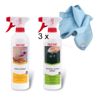 Akemi Crystal Clean 3 x 500ml / Akemi Triple Effect Spray + Microfasertuch