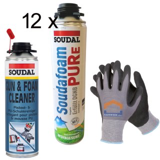 SOUDAL Soudafoam PURe 12 x 500 ml + Schaumreiniger + Handschuhe